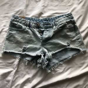 High Waisted Light Distressed Denim Shorts